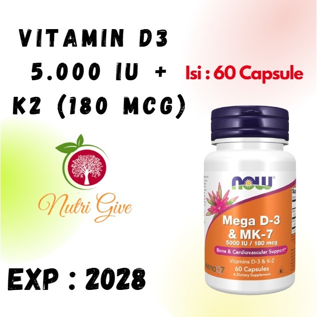 NOW MEGA D-3 MK-7 5000 IU 180 MCG FOODS FOOD D3 MK7 K2 K-2 Vitamin Vit