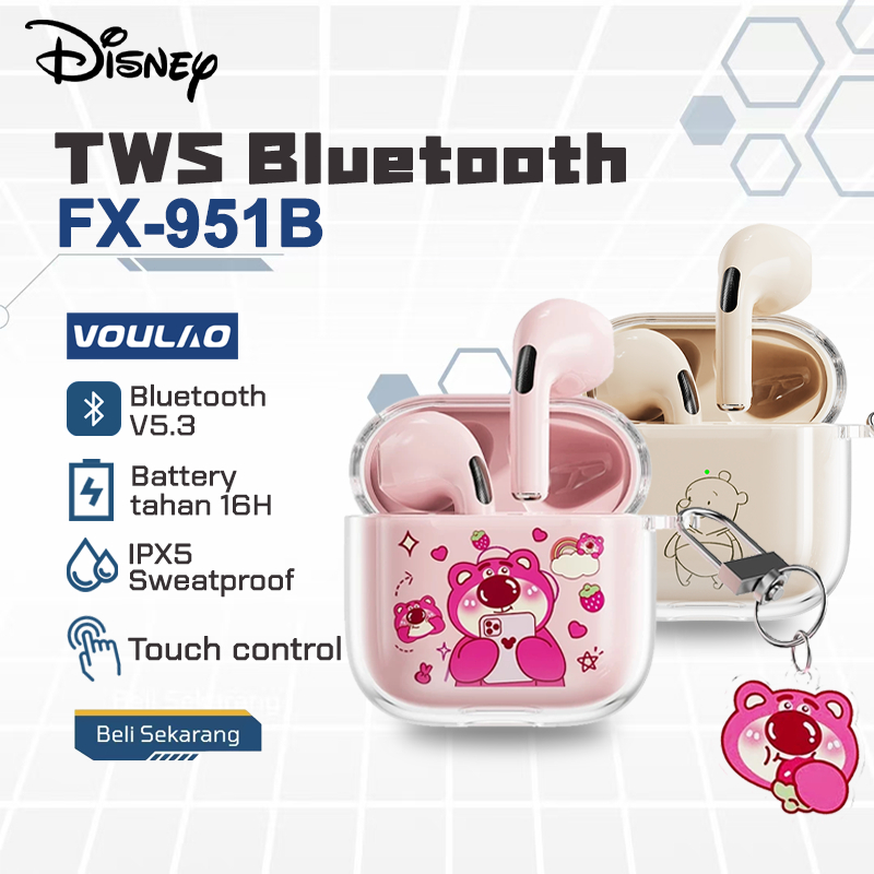 Disney Pro4 FX-951B Lucu TWS Headset Bluetooth 5.3 Mini Earphone HiFi Stereo Mic Volume Control IPX5