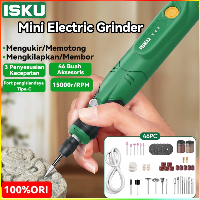 ISKU Gerenda listrik Bor Mini 47PCS 15000 RPM Mini Drill Electric Engraver Grinder Ukir Kayu Amplas 