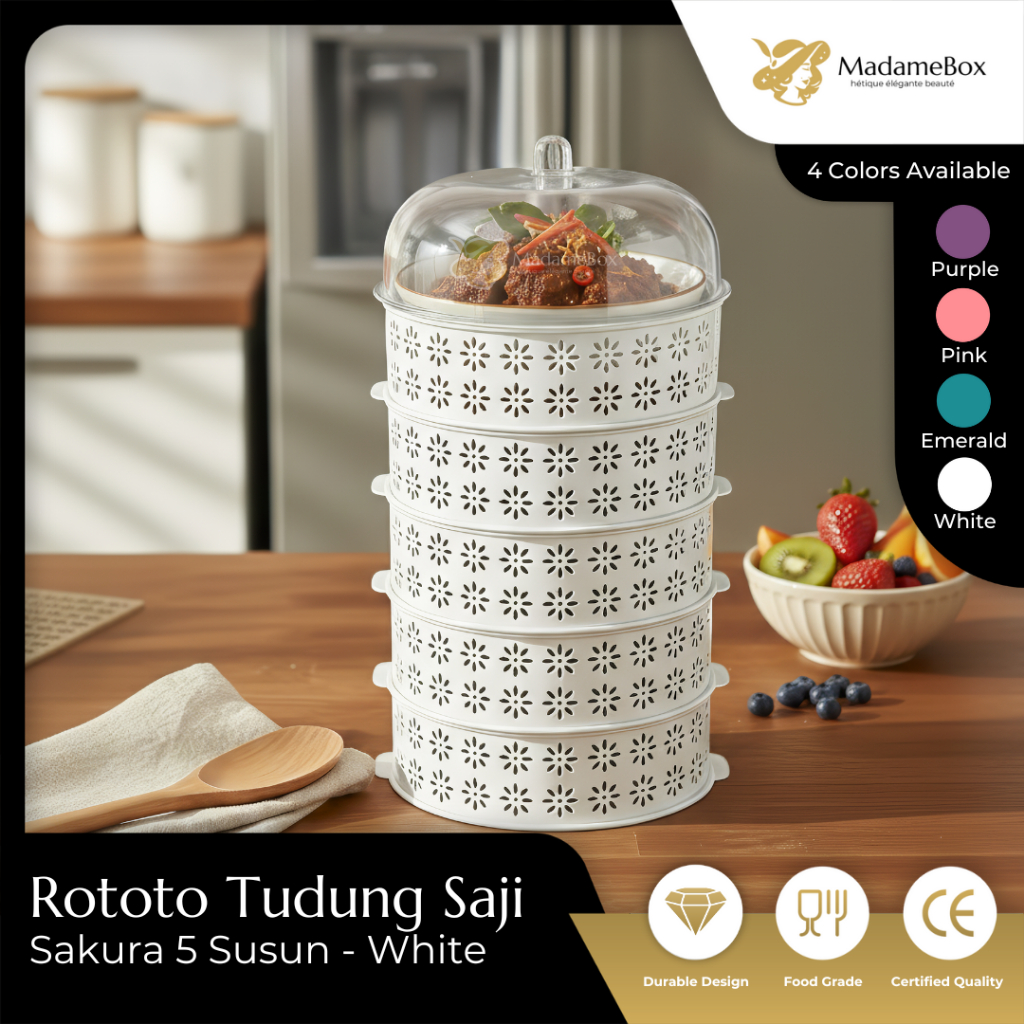 Rototo Tudung Saji Susun Wadah Penyimpanan Makanan Estetik & Higienis Wadah Penutup Food Rack Storag