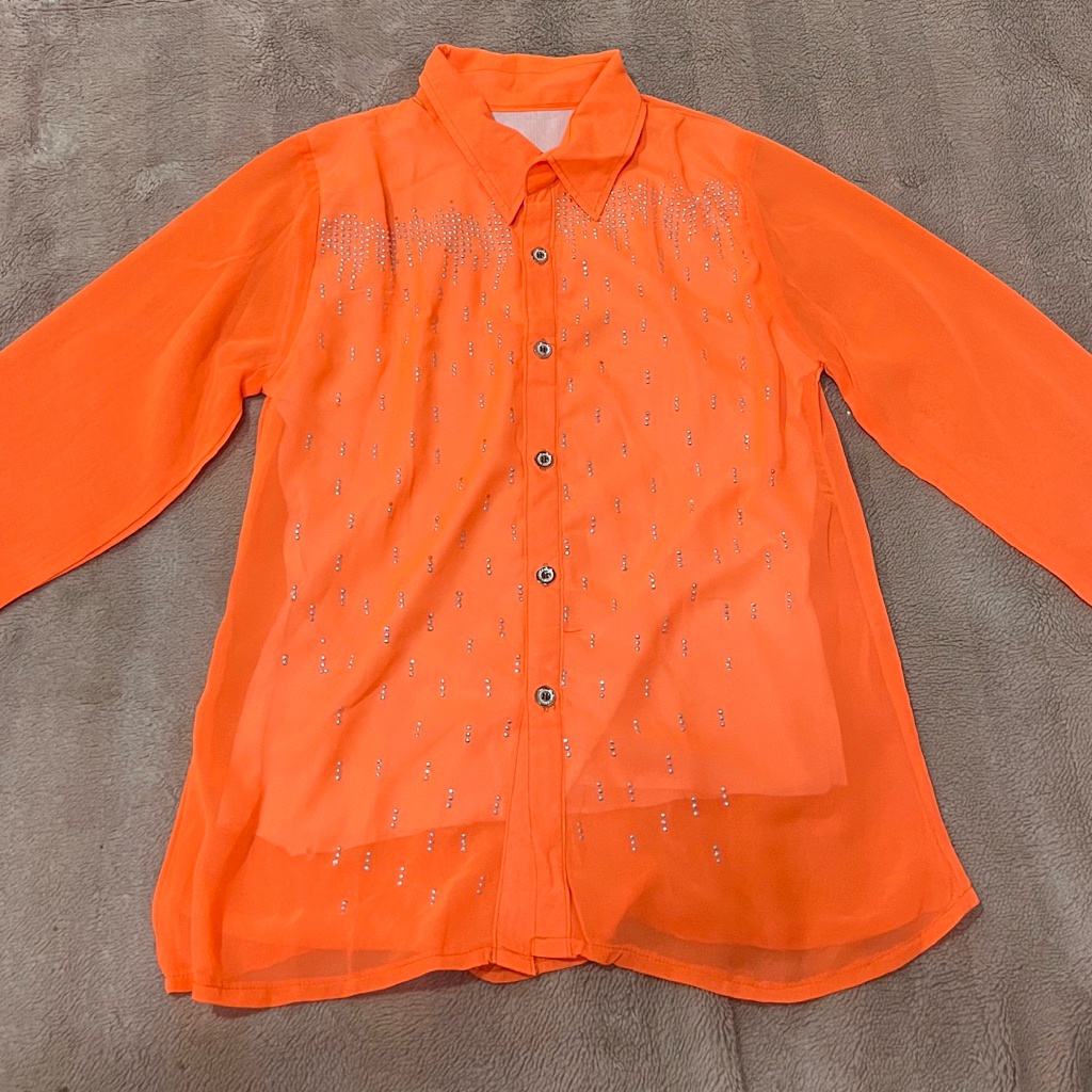 Baju pakaian wanita atasan blouse kemeja orange stabilo