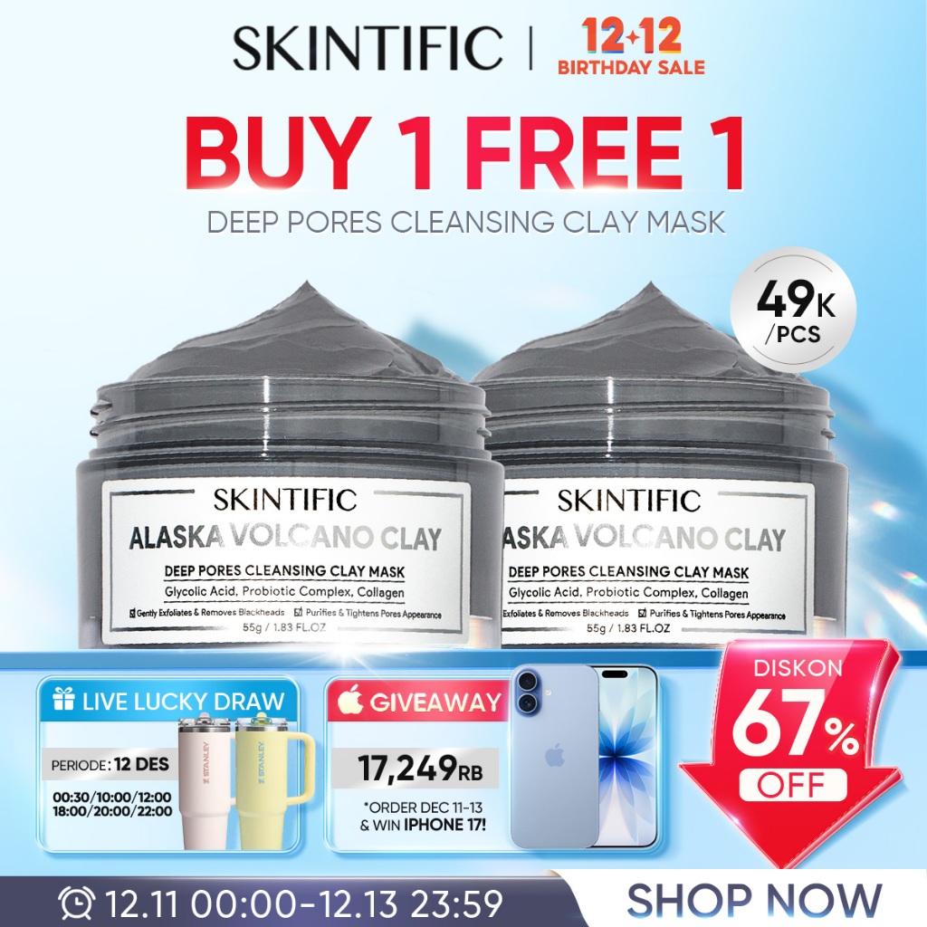 SKINTIFIC - Alaska Volcano Deep Pores Cleansing Clay Mask 55g | Masker Wajah Komedo Eksfoliasi Wajah