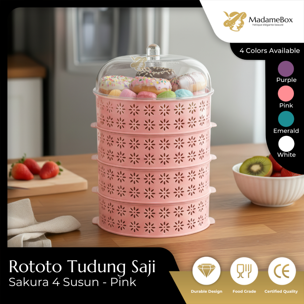 Rototo Tudung Saji Susun Wadah Penyimpanan Makanan Estetik & Higienis Wadah Penutup Food Rack Storag