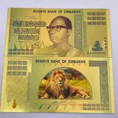 Souvenir Uang Gold Foil Zimbabwe Pecahan Besar Antik