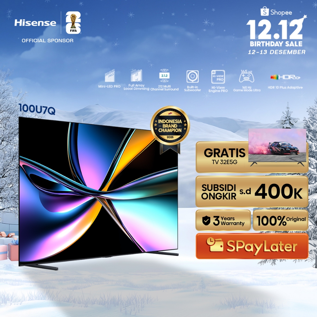 (BELI TV GRATIS TV) Hisense TV 100U7Q Vidaa Smart TV ULED MiniLED Pro 100 inch Hi View AI Engine Pro
