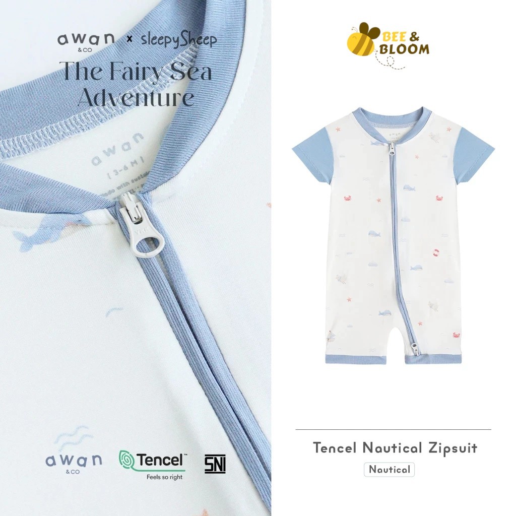 Awan & Co - Tencel Nautical Zipsuit | Baby Romper Tencel | Baju Anak Tencel