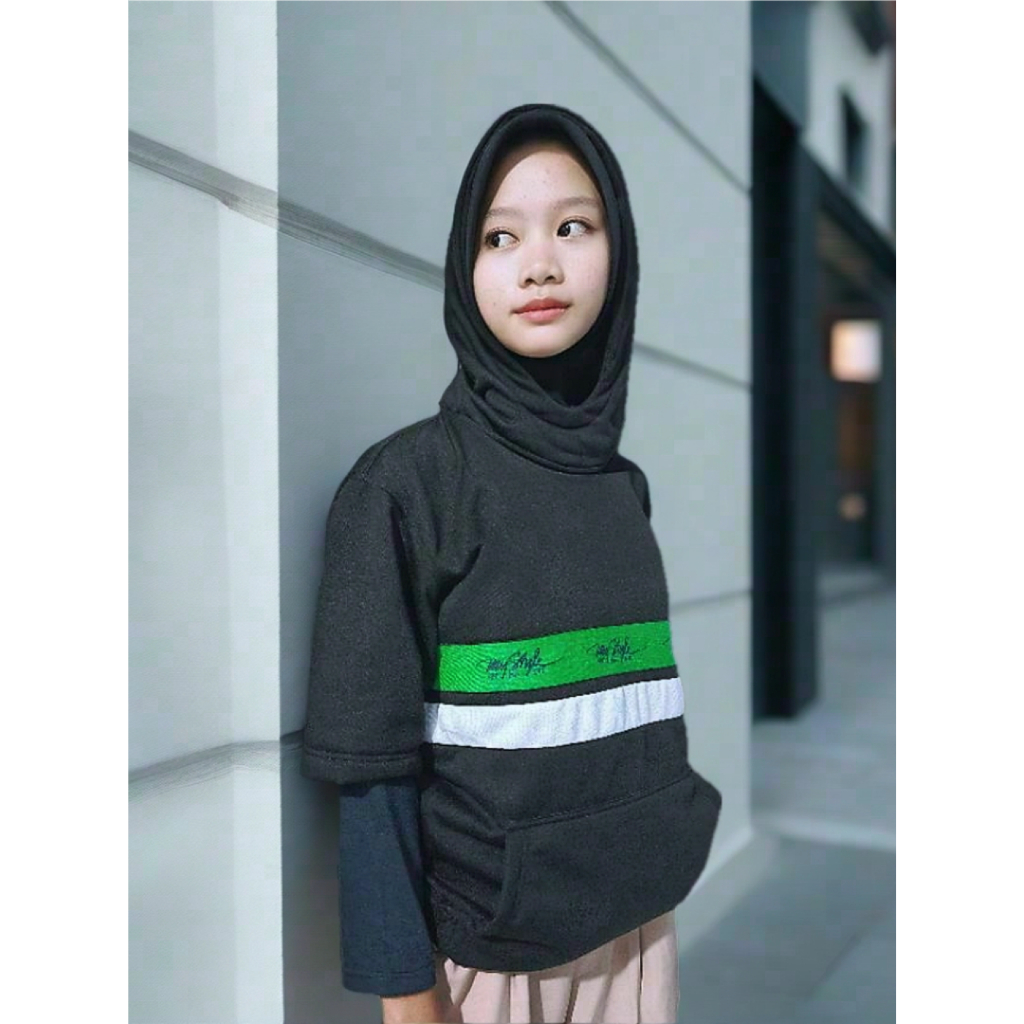 Sweater hoodie kain fleece unisex pria wanita lengan pendek motif sablon