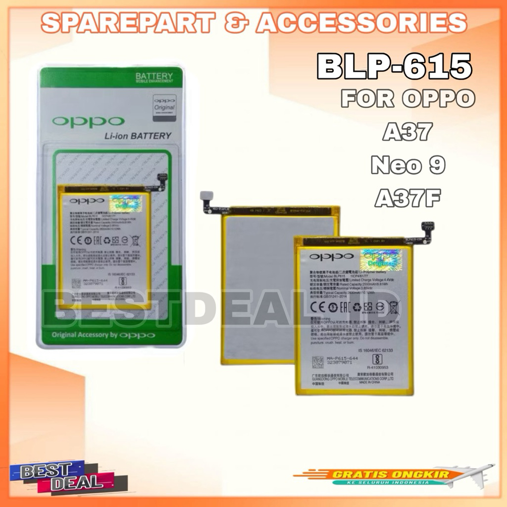 Batre Baterai Battery Oppo A37 Neo9 A37F Blp615 Baterai Oppo BLP615 2630mAh (bestdealid)