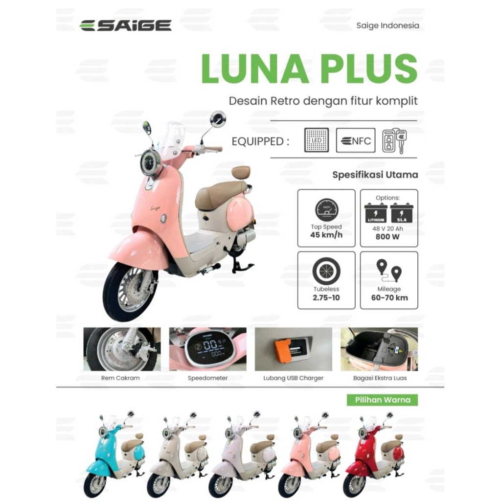 sepeda listrik saige luna plus/sepeda listrik saige/sepeda listrik luna plus