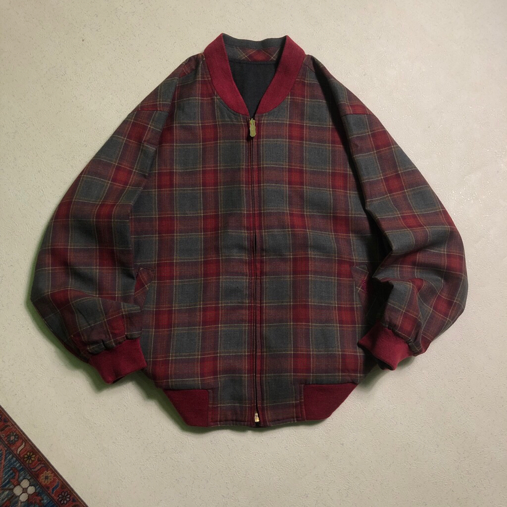 OUTER JACKET VINTAGE REVERSIBLE PATTERN & BLANK GRAY COLOR RAPIDO / SIZE M / LIKE NEW