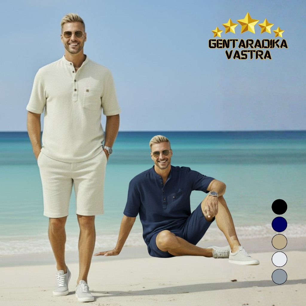 Setelan Pria Big Size | Kemeja & Celana Pendek Linen Adem Stylish S–6XL GV