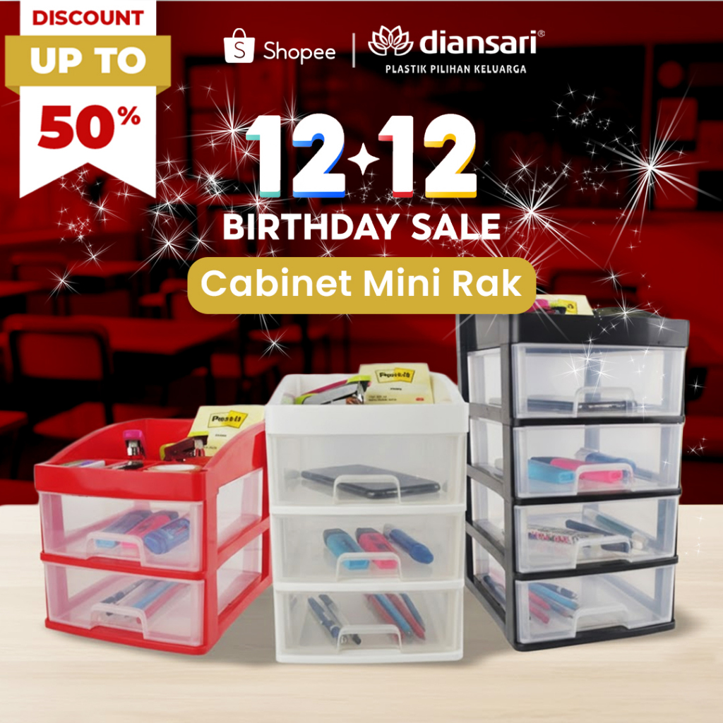 DIANSARI Cabinet MINI Rak 4 Susun Rack Kosmetik Stationery Laci 4 Susun Plastik Organizer Meja Alat