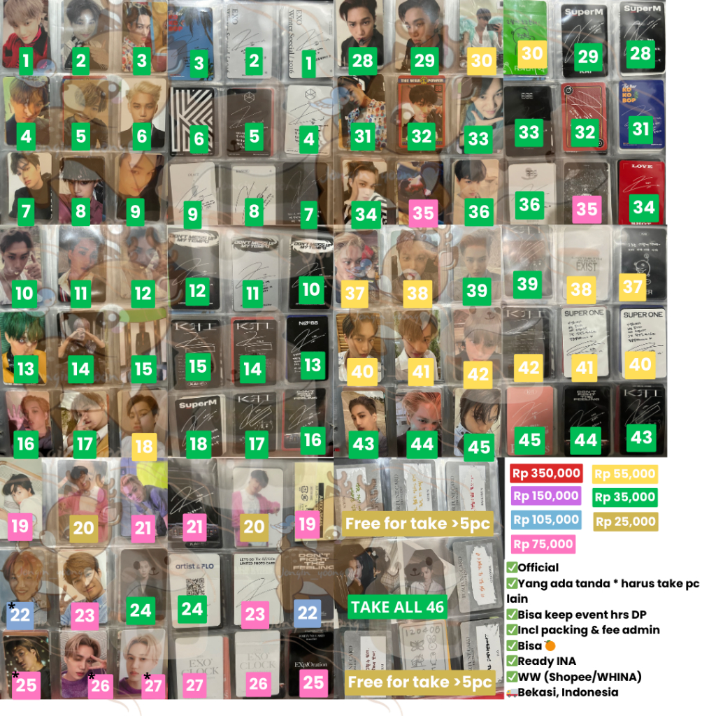 Photocard//pc KAI EXO album & non album, c chanyeol, pc baekhyun hoodie exo’clock, pc D.O Kyungsoo, 