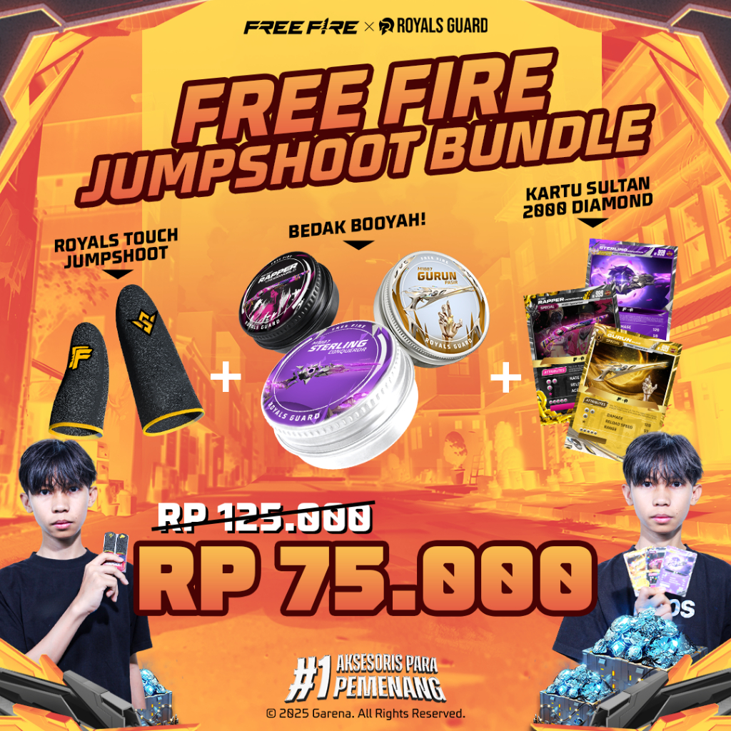[FREE FIRE JUMPSHOOT BUNDLE] - Bedak Booyah Royals Dust Solo + Royals Touch Jumpshoot Sarung Jempol 