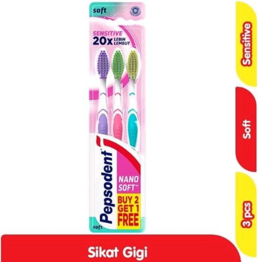 Pepsodent Sikat Gigi Nano Soft Sensitive Isi 3 pcs