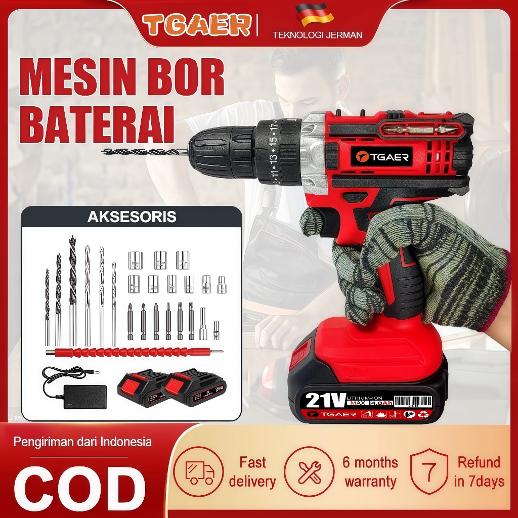 TGAER BISA COD Mesin bor baterai 21VF / Baterai bor/10mm Bor 2baterai/Bor baterai murah berkualitas/
