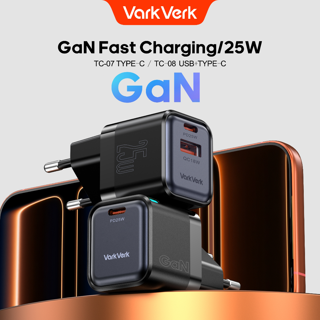 Homeyvibes Varkverk(Tc-07/Tc-) Gan Fast Mini Charger 25W Pd Type C / Usb Dan Type C Fast Charger
