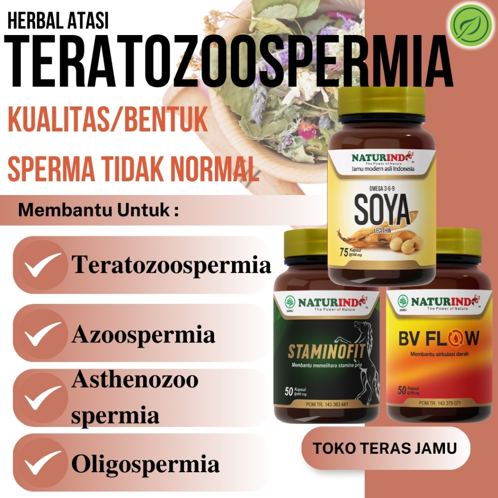 NATURINDO Obat Herbal Teratozoospermia Bentuk Sperma Abnormal Penyubur Pengental Sperma Pria