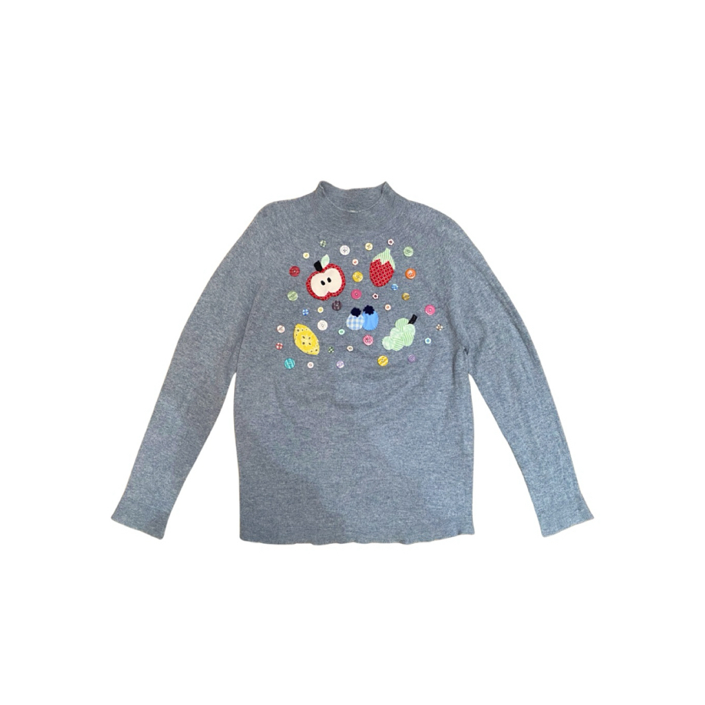 Reworked Grey Button Knit | Atasan Rajut Wanita | Sweater Abu Wanita | Atasan Turtleneck Wanita