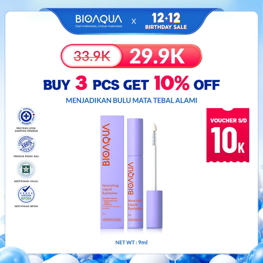 BIOAQUA EyeLash Serum Bulu Mata dan Alis BPOM Halal 9ml Pelentik Bulu Mata Serum Penumbuh Bulu Mata 