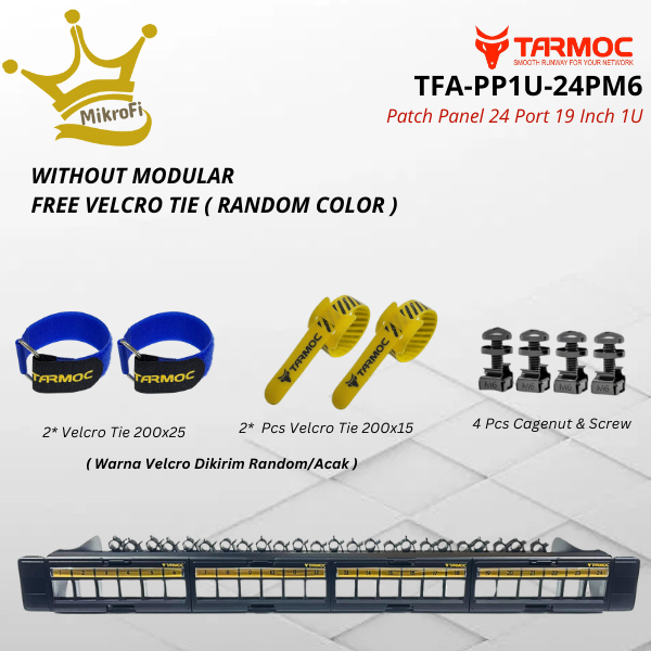 Tarmoc TFA-PP1U-24PM6 | Patch Panel 24 Port UTP Cat5 Cat6 Tanpa Modular Free Velcro Tie