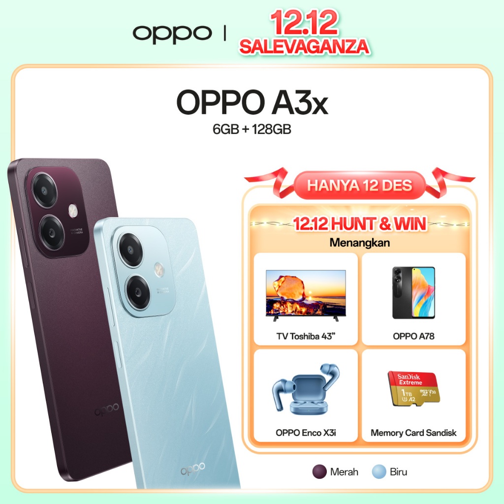 OPPO A3x 6GB/128GB [Qualcomm Snapdragon 6s 4G Gen1, 1000nit Ultra Bright Display, 300% Ultra Volume 