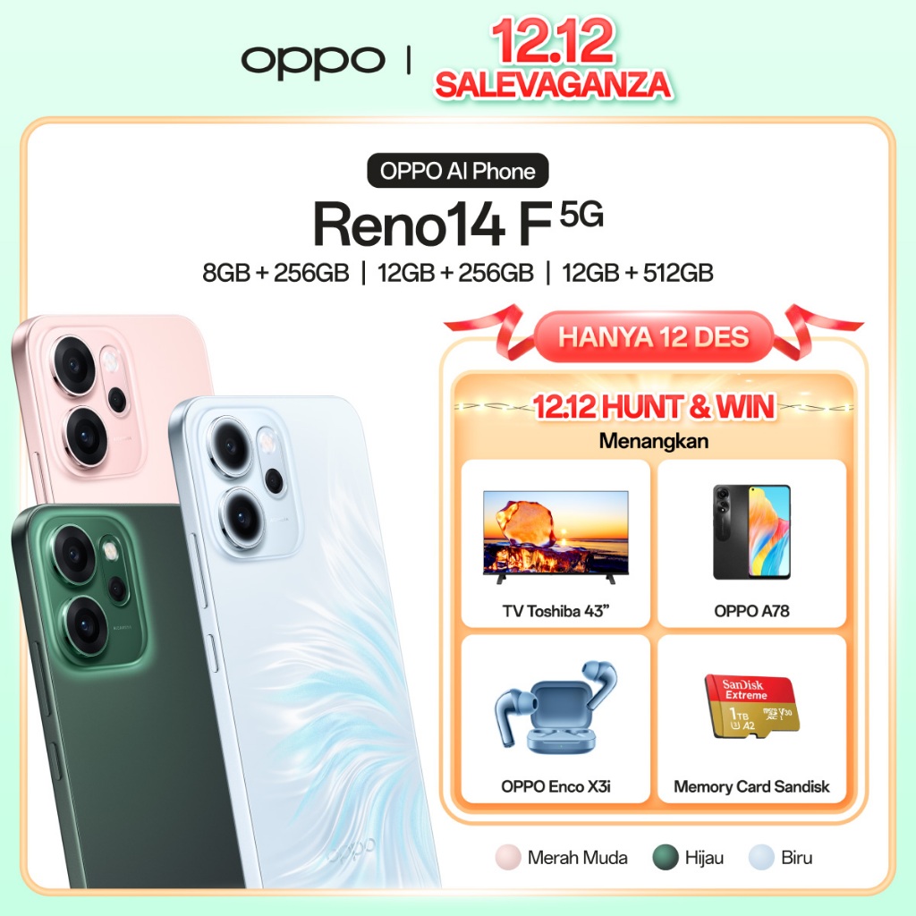 [NEW] OPPO Reno14 F 5G 8GB/12GB+256/512GB [IP69 Underwater 4K Photography, 6000mAh Battery, AI Livep
