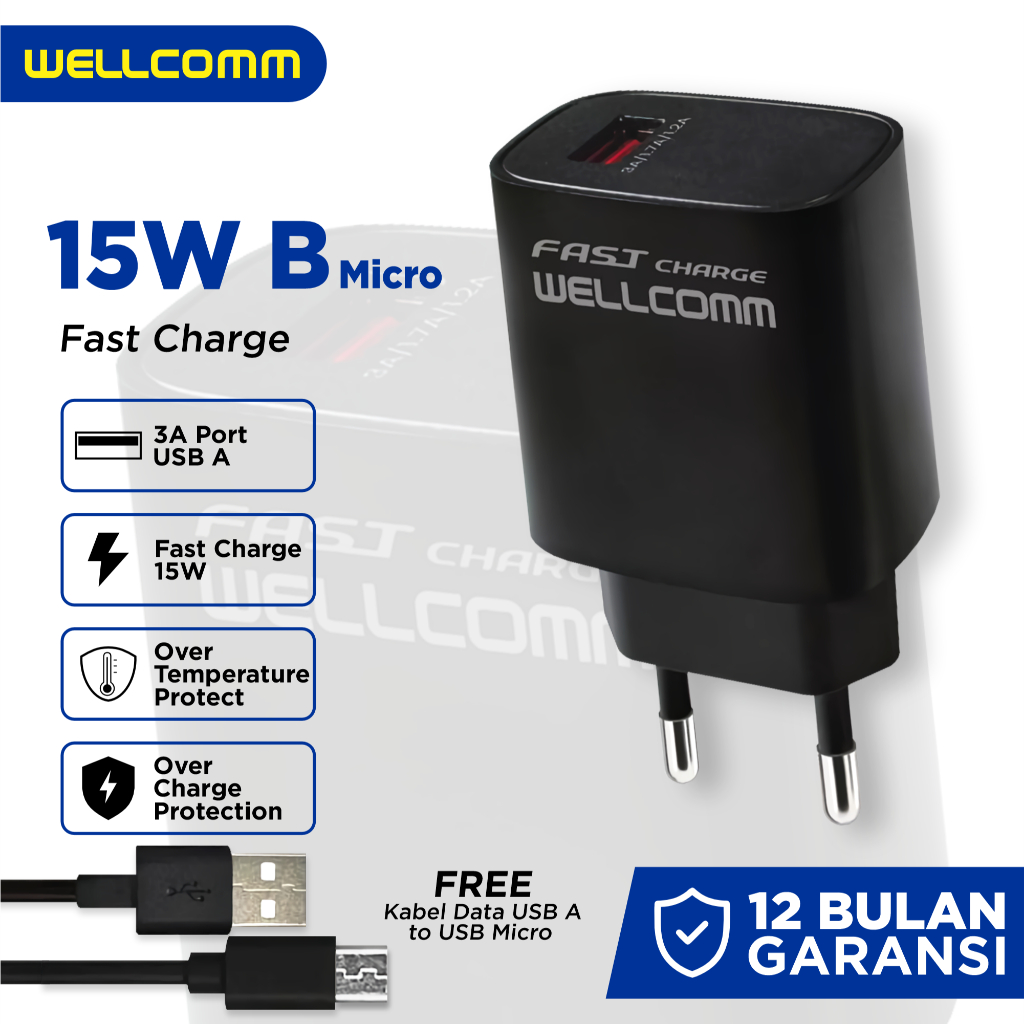WELLCOMM Charger 1 USB 15W Type (B) + Kabel Data Micro USB