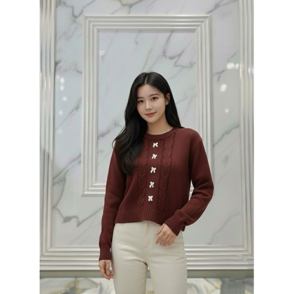 Lala Cable Pita Rajut Tebal Korean Style Jumbo Premium Terbaru Murah / Sweater Rajut Cable Pita / Cr