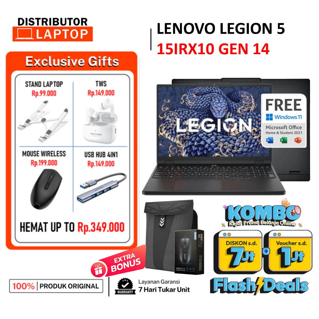 LENOVO LEGION 5 15IRX10 5I RTX5060 RTX5050 I7 14700HX 13650HX 16GB 512GB W11+OHS 165HZ LAPTOP GAMING