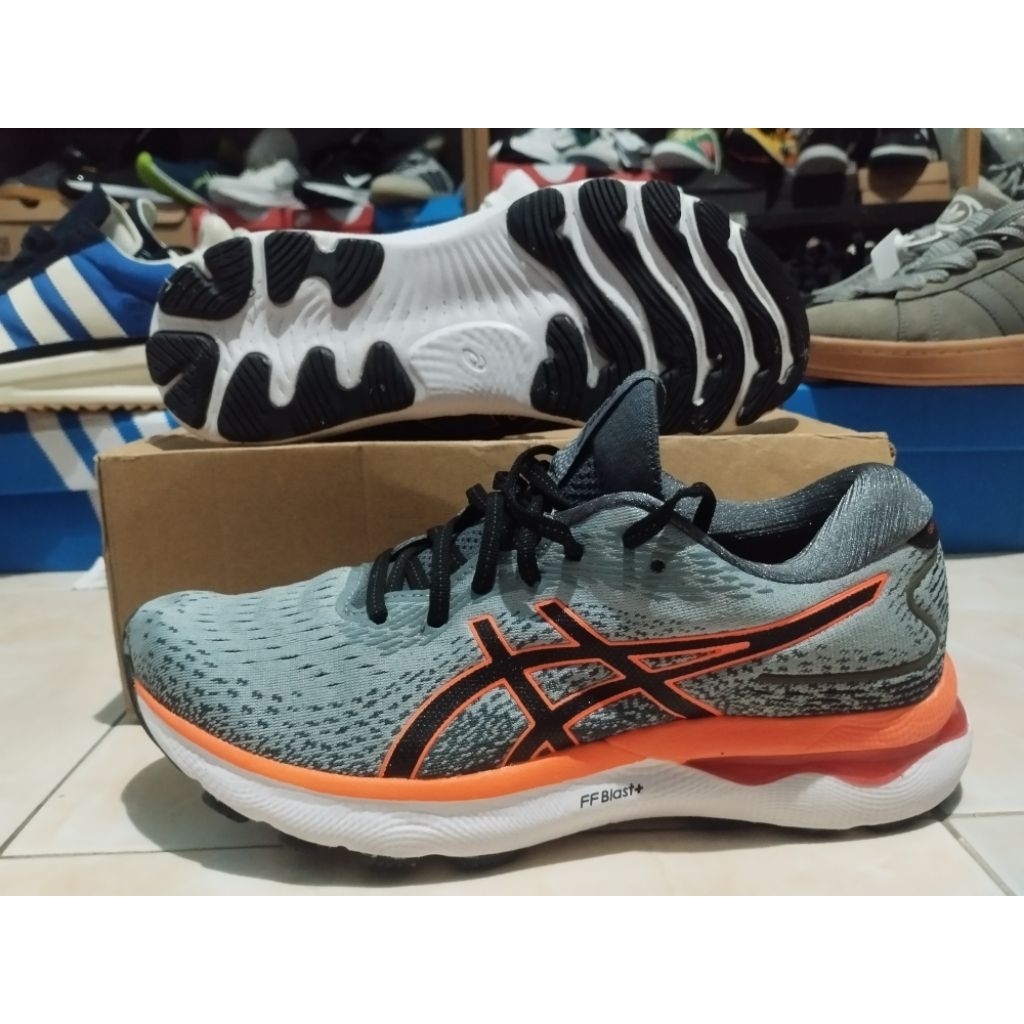 sepatu running voli asics gel nimbus 24 abu orange size 41
