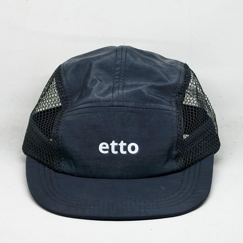 Aremore x Etto | Topi Five Panel Jaring Taslan Black | Etto White