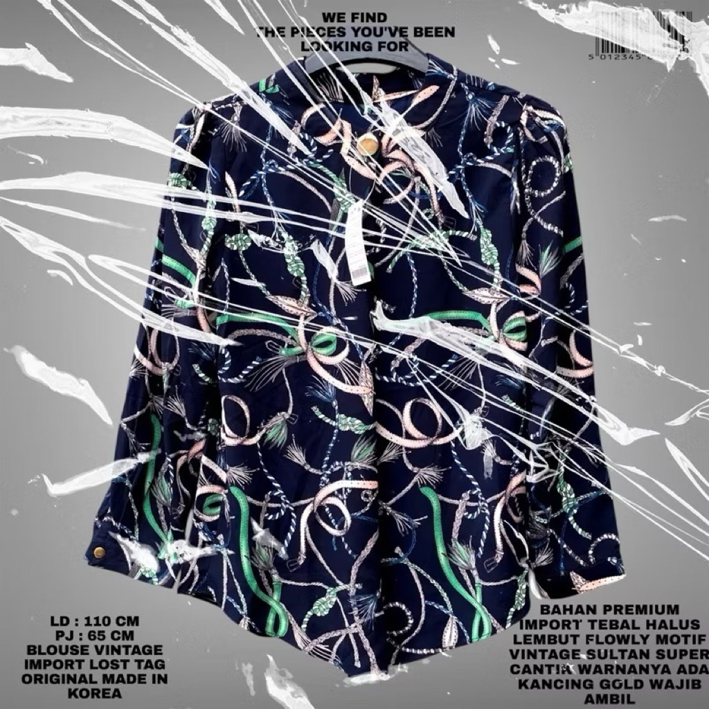 KEMEJA BLOUSE VINTAGE SULTAN MOTIF ABSTRAK PREMIUM/BLOUSE VINTAGE SULTAN NAVY KOREAN LOOK/BLOUSE KOR