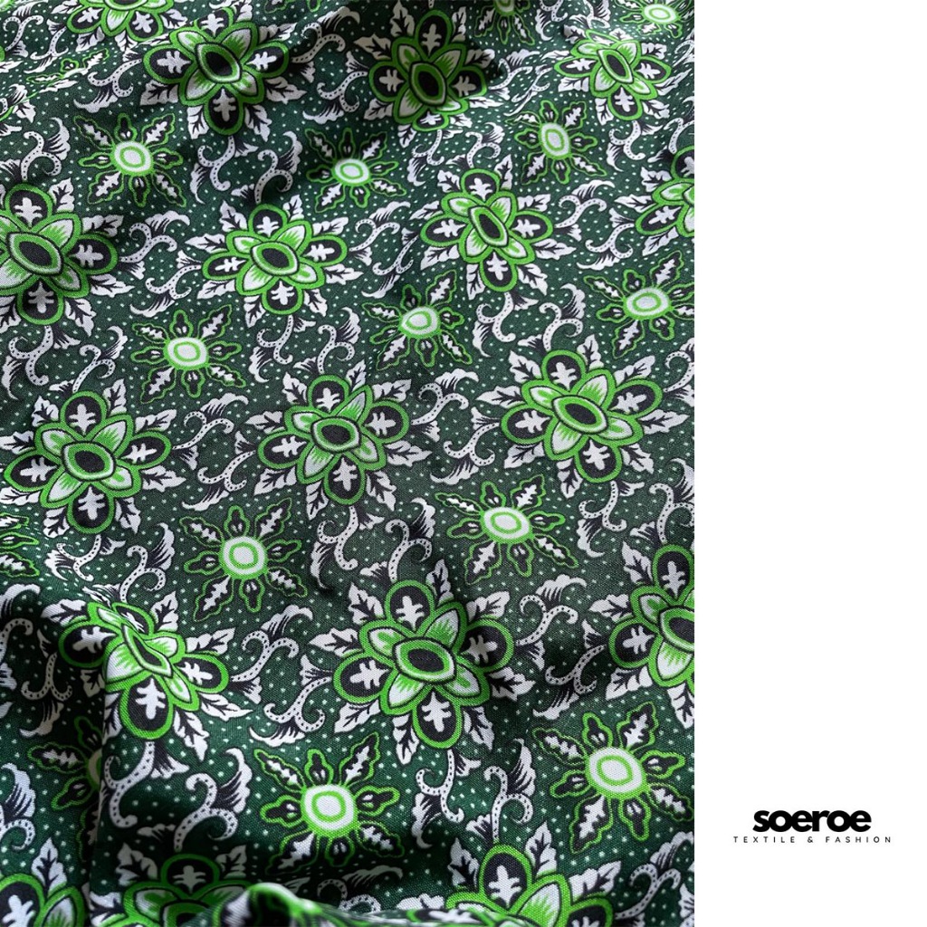Kain Batik Sekolah Madrasah Diniyah Hijau Tua Motif Bunga Meteran