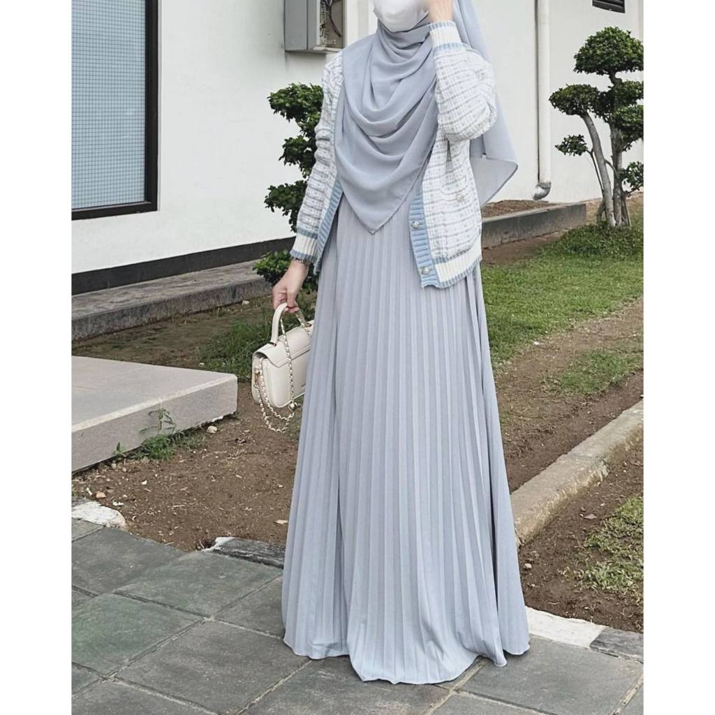 [ELHUSNA] Anna Overall Plisket Tanpa Lengan Dress Daily Panjang Polos