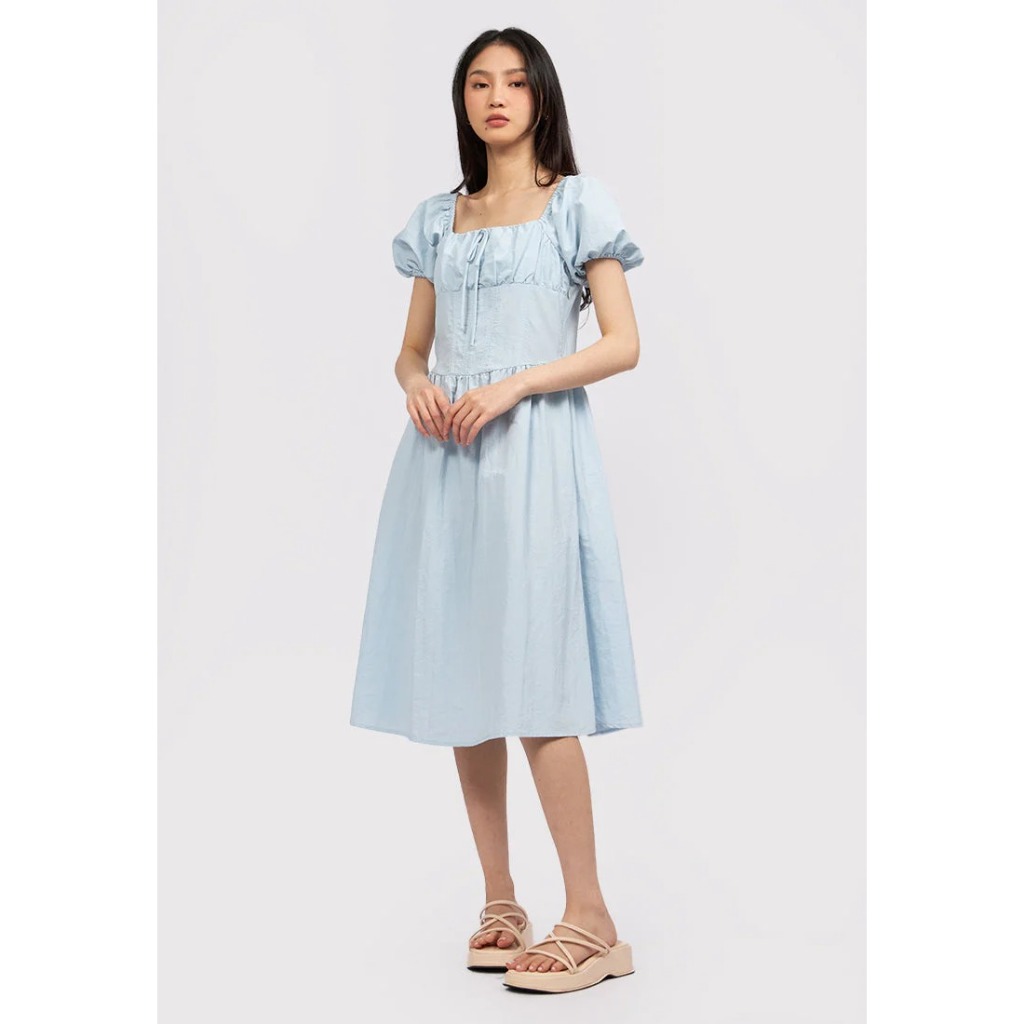 COLORBOX Puff Sleeves Midi Dress LT BLUE