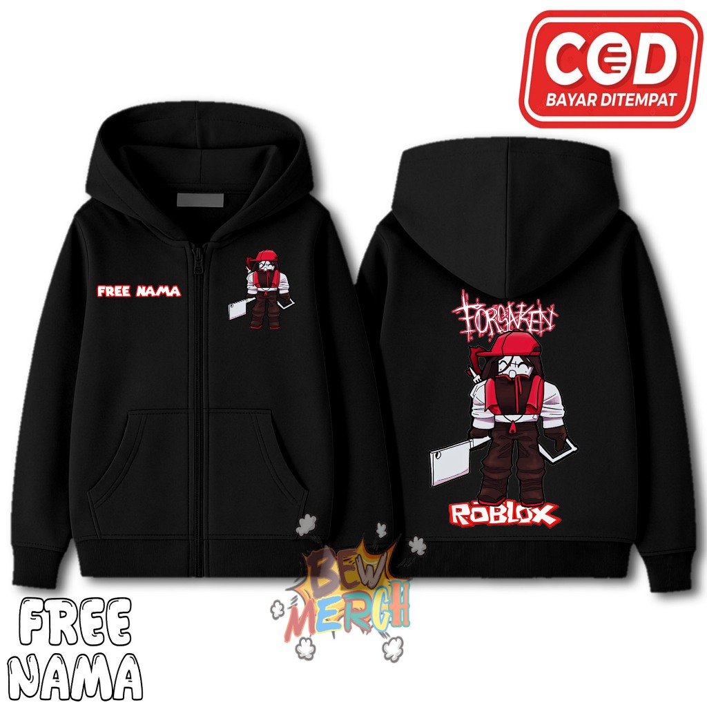 Jaket Hoodie Zipper Anak Roblox Forsaken / Jaket Anak Resleting Roblox Forsaken / Free Nama