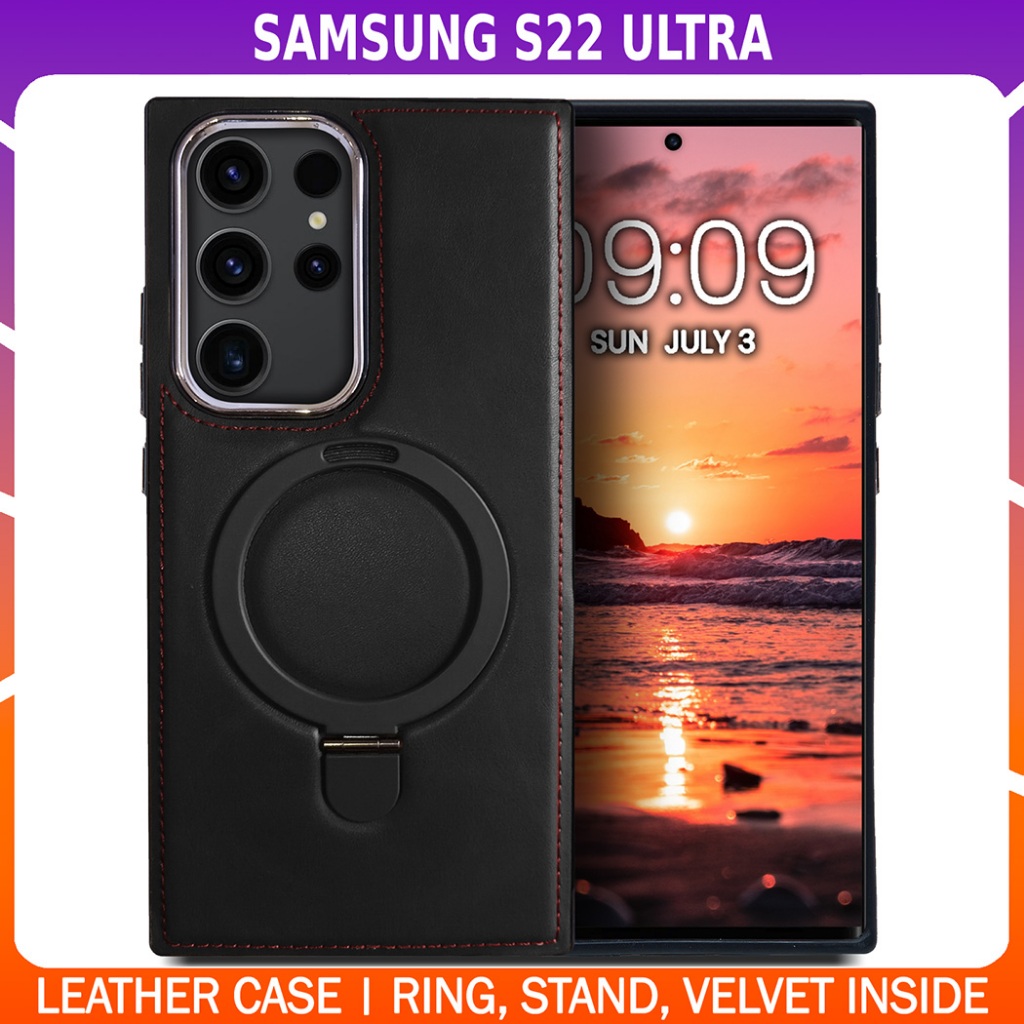 Business Style Leather Case with Ring Stand for SAMSUNG GALAXY S22 ULTRA | Cover Penutup Kulit