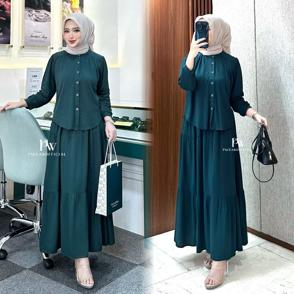 Claudia One Set Rok Polos 2in1 Bahan Rayon Twill Setelan Wanita Jumbo Set Rayon Rok Dan Blouse Kanci