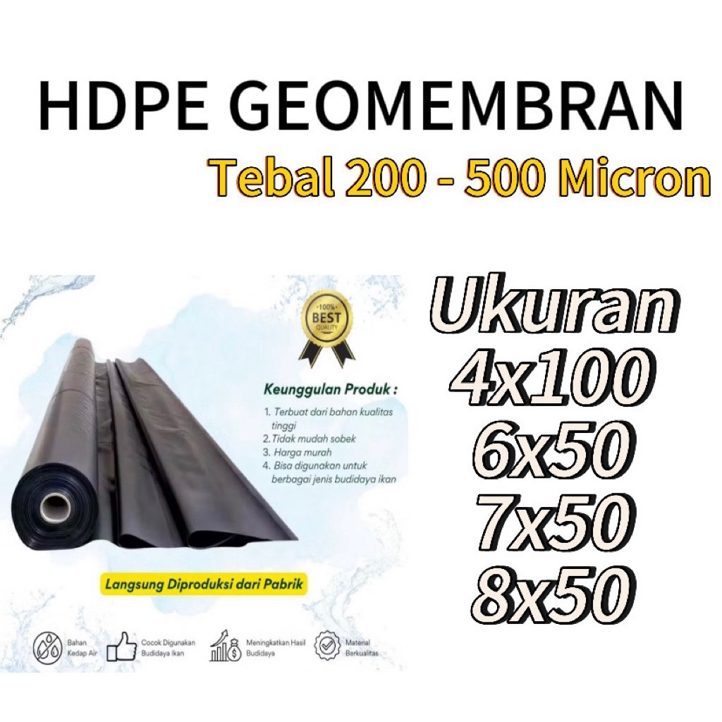 1 Rol Hdpe Geomembran Tebal 200-500 Micron berbagai ukuran ( Terpal Tambak & kolam ikan )