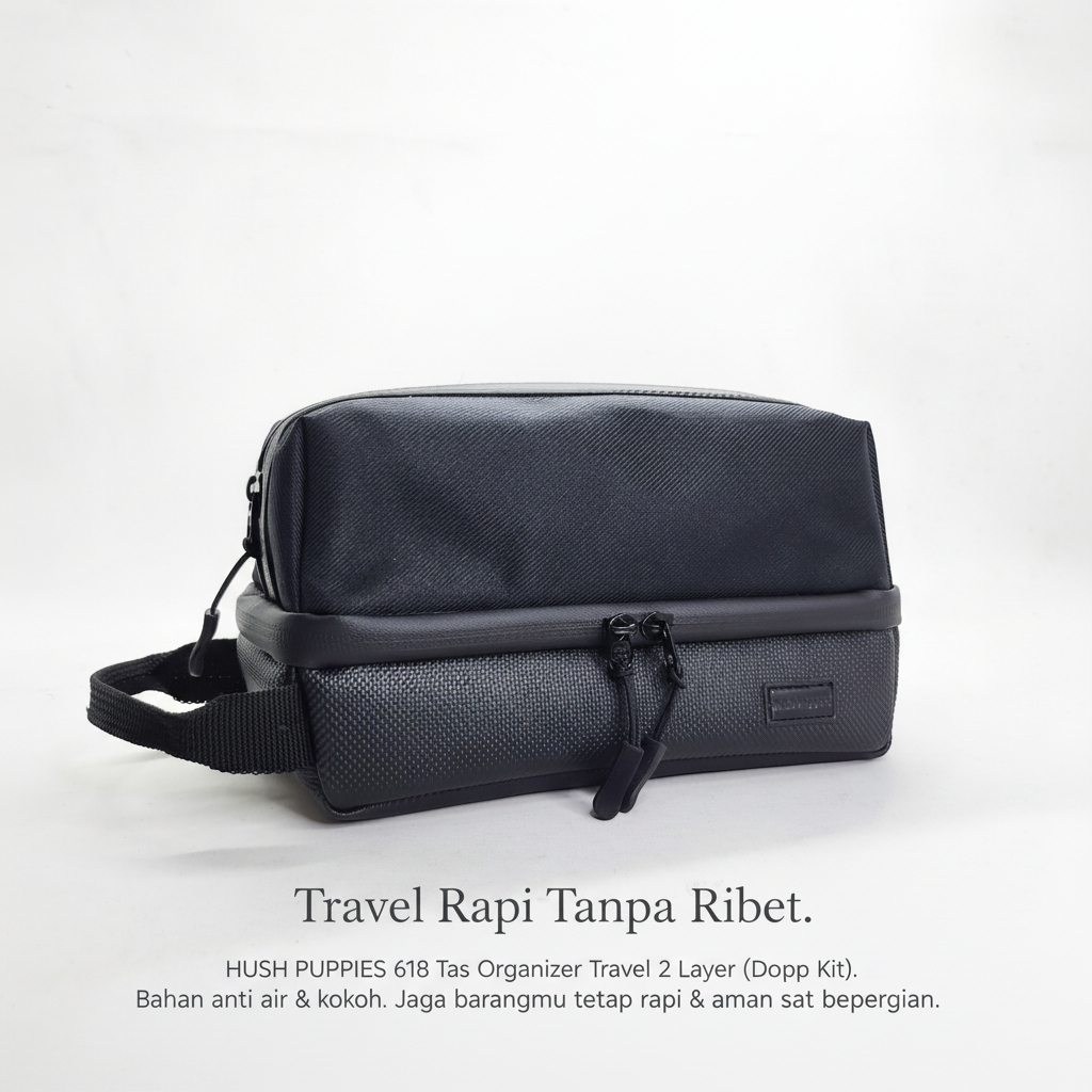 EXIST TAS CLUTCH PRIA HUSH PUPPIES 618 HITAM PREMIUM ANTI AIR | ORGANIZER 2 RESLETING TAS TRAVELING