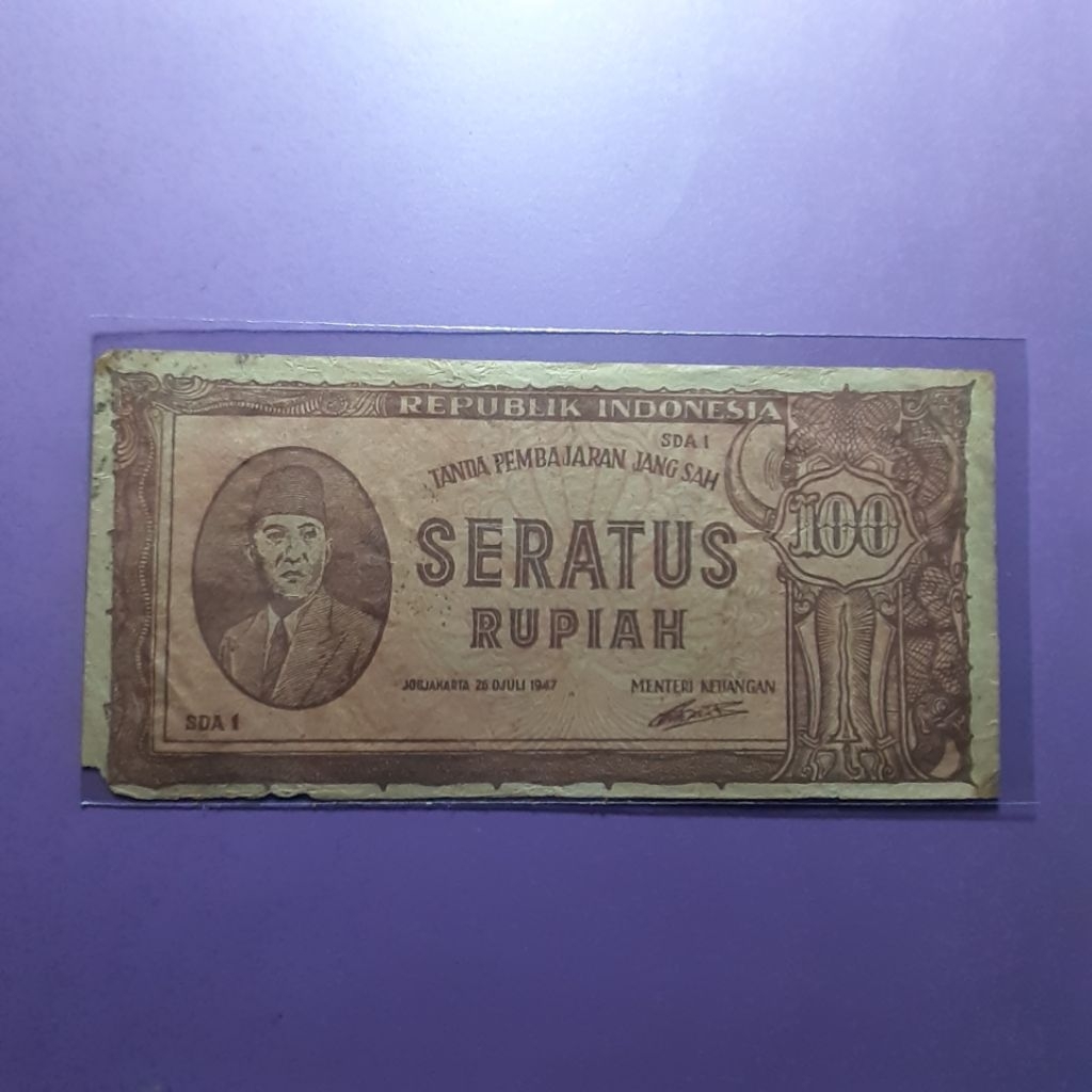 Uang kuno 100 rupiah ori tahun 1947
