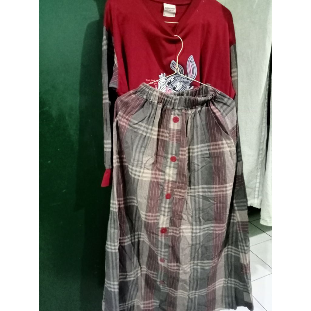 Set Rok Shaqueenara Merah Kotak Kotak