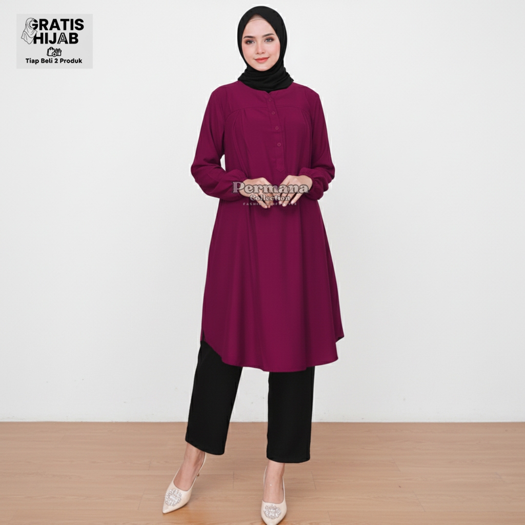 Tunik Jumbo Wanita Polos – Atasan Lengan Panjang Nyaman Harian, Bahan Adem dan Stylish
