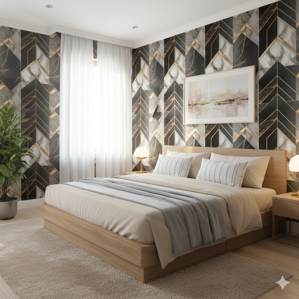 Wallpaper Stiker Dinding Bahan PVC Anti Air MARMER CHEVRON