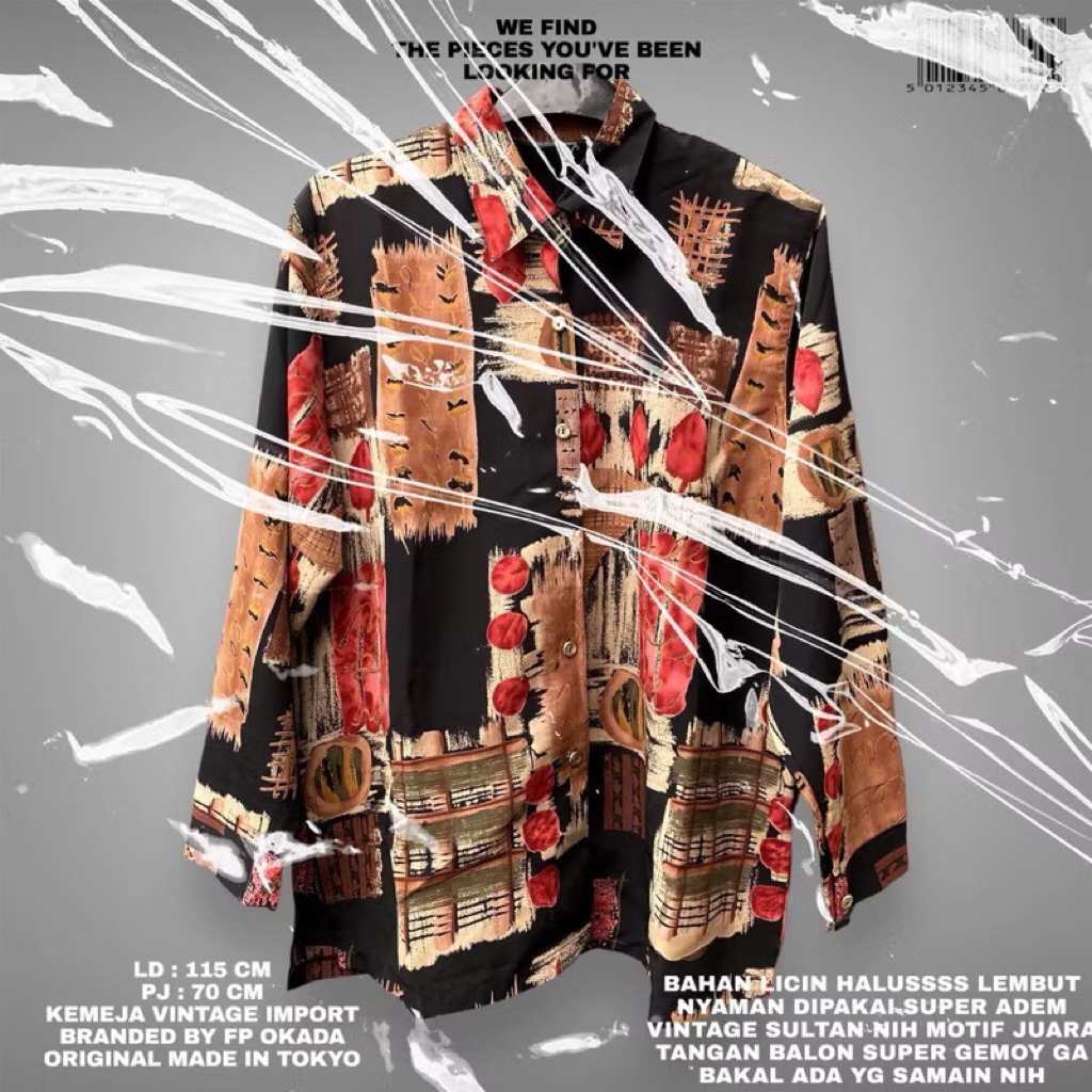 FP OKADA ORIGINAL KOREAN KEMEJA VINTAGE/KEMEJA VINTAGE RETRO ABSTRAK PREMIUM KOREAN LOOK/KEMEJA MOTI