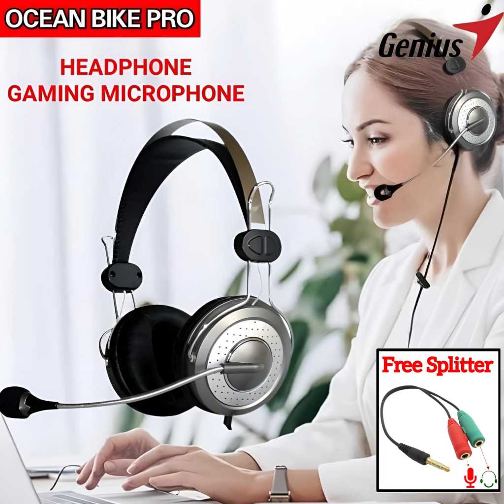 OCEANBIKEPRO Headphone Headset Bando Gaming Genius HS04SU With Noise Cancellation Microphone Sound Q