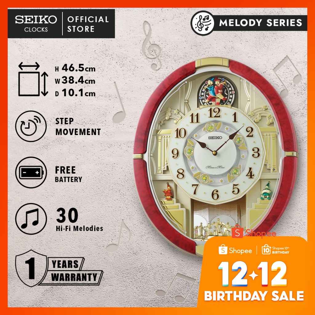 Jam Dinding Seiko Melody in Motion Brown QXM612R Original