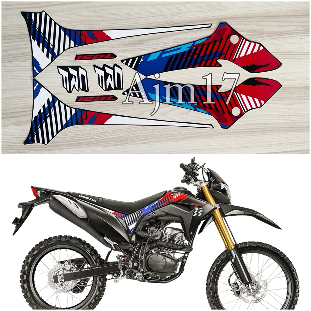 STIKER STRIPING MOTOR CRF 2025 HITAM LIS MERAH BIRU