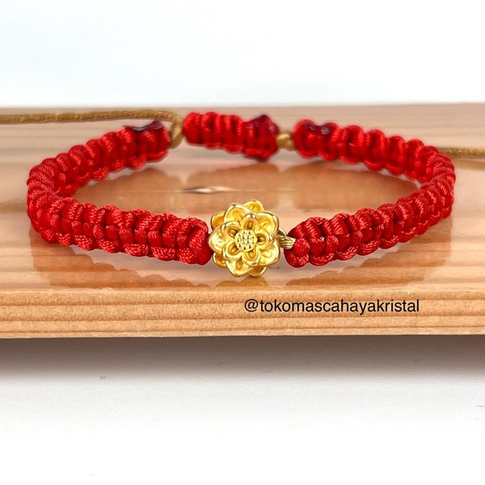 Gelang Tali Emas Charm Teratai (Kokoh)/ Bunga Lotus Emas 24k- Gold Bracelet